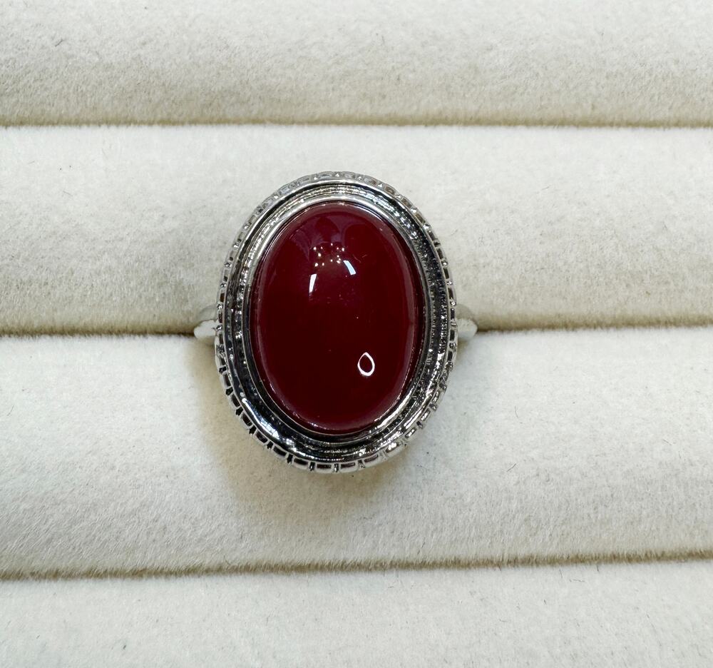 New Size 8 Red Oval Cabochon Ring Silver Tone Vintage Style Statement Ring R005